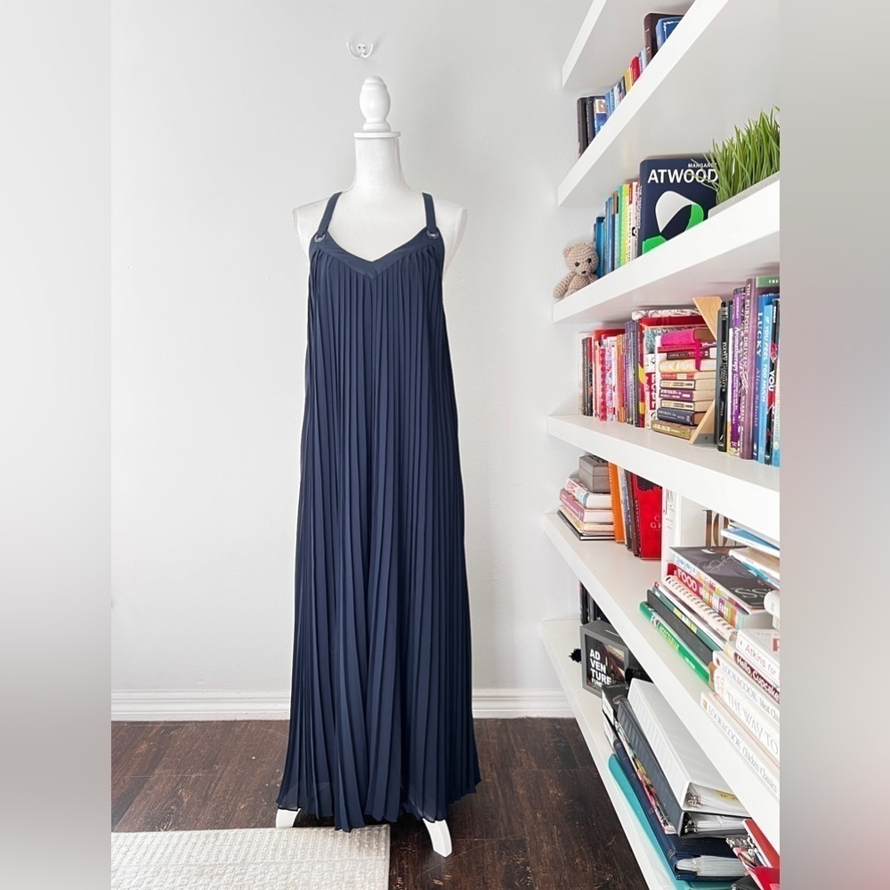 Michael Kors navy pleated maxi dress size small - Picture 7 of 14